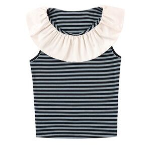 Fashion Brand Company Striped Top with Ruffled Collar